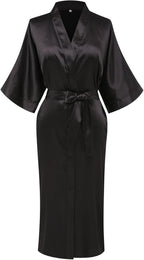 Womens Long Silky Robe Satin Kimono Robes Silk Bathrobe for Wedding Party Full Length Dressing Gown