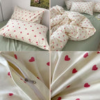 Nayoroom Heart Duvet Cover Full Size Kawaii Pink Heart Printed on Cream White Bedding Set 3Pcs Kids Girls Cute Heart-Shaped Pattern Comforter Cover with Zipper Closure Soft Breathable Microfiber