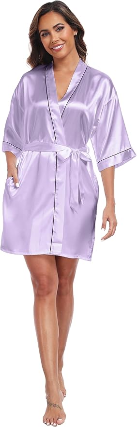 Women Satin Robes Short Silk Kimono Robe Lightweight Bridal Party Robes Bride Bridesmaids Ladies Loungewear Sleepwear