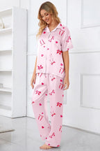 Umeyda Girls Womens Pajamas Set, Satin Silky Button Down Loungewear 2 Piece Short Sleeve Pants PJS Sets for Mommy Kids