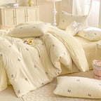 Nayoroom Bow Duvet Cover Queen Size Reversible Aesthetic Duvet Cover 3 Pieces Soft Lightweight Microfiber Kids Girls Cute Dorm Bedding Set, White/Yellow