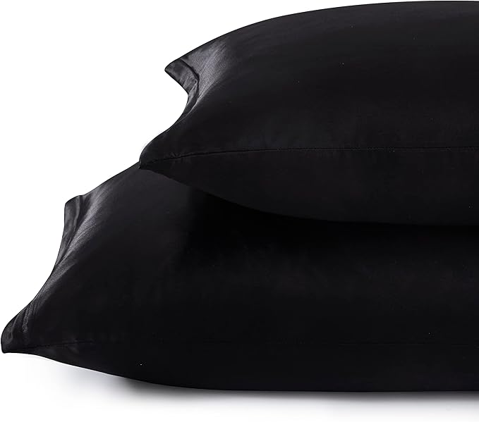 Satin Pillowcases with Zipper （20x36）,King Size Pillowcases Set of 2,Black Silk Pillowcase for Hair and Skin