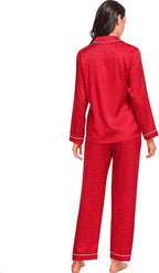 SWOMOG Womens Silk Satin Pajamas Set Long Sleeve Button Down Sleepwear 2 Piece Lounge Set Pj Set XS-3XL