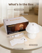 Mushroom Table Lamp for Bedroom, Cozy Bedside Lamp with Glass Shade, Stepless Dimmable Nightstand Lamp for Relaxing Bedroom Decor & Aesthetic Home (White)