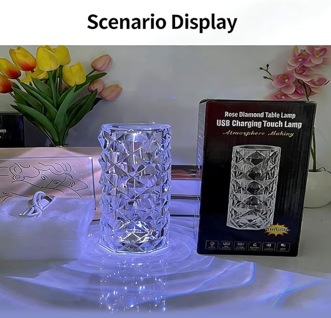 Can Switch 16 Colors Artificial Crystal Table Lamp, 2026 New 16 Color Rose Crystal Diamond LED Table Lamp, RGB Color Changing Rose Diamond Design, with Remote Control USB Charging Touch Sensor (Large)