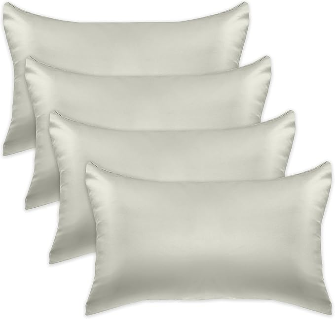 Elegant Comfort 4-Pack Cooling Viscose Satin Pillowcase Set with Hidden Zipper Closure, Silky Smooth for Hair and Skin Care-Beautiful Gift Box-4-Piece Satin Pillowcase Set, Standard/Queen, Light Jade
