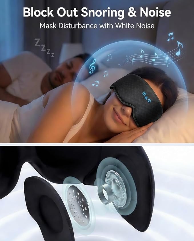Bluetooth Sleep Mask Headphones: 100% Blackout Eye Mask with Detachable Washable 3D Contoured Liner - Zero Eye Pressure, No Lash Crush, Adjustable Speakers, Bluetooth 5.4, Gift for Relief & Travel