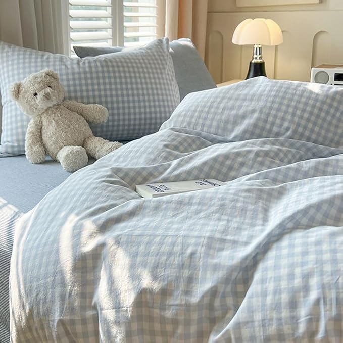 Nayoroom Gingham Duvet Cover Oversized King Blue White Plaid Checkered Comforter Cover 3 Pcs Soft Breathable Washed Microfiber Grid Farmhouse Bedding Set with Pillow Shams