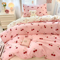 Nayoroom Duvet Cover Queen Size - Reversible Pink Bow Red Cherry Patterned Duvet Cover, 3 Pieces Soft Lightweight Microfiber Kids Girls Cute Aesthetic Dorm Bedding Set