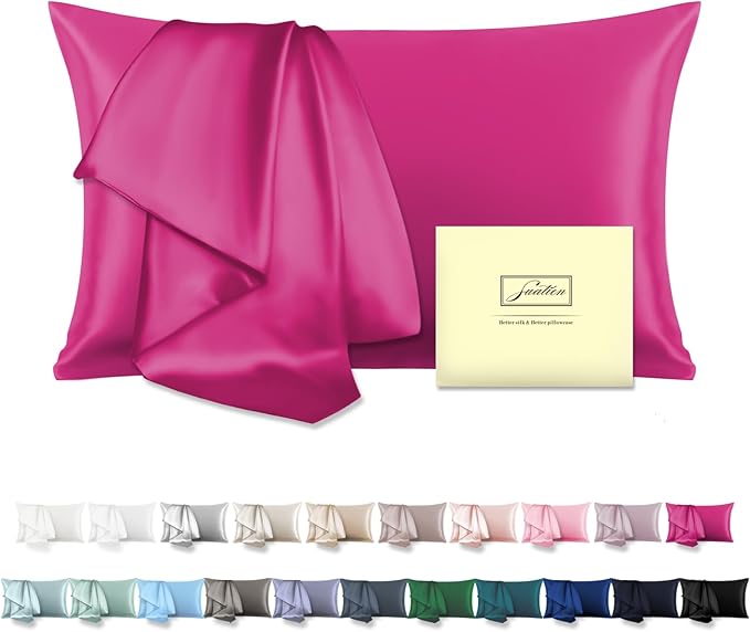 Mulberry Silk Pillowcase for Hair and Skin Standard Size 20"X 26" Pillow Case with Hidden Zipper Soft Breathable Smooth Cooling Silk Pillow Covers for Sleeping (Hot Pink,Standard,1Pcs)