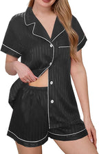 WJing Yi Jia Womens Silk Satin Pajamas Loungewear Two-Piece Sleepwear Button-Down Floral Pj Set XS-4XL
