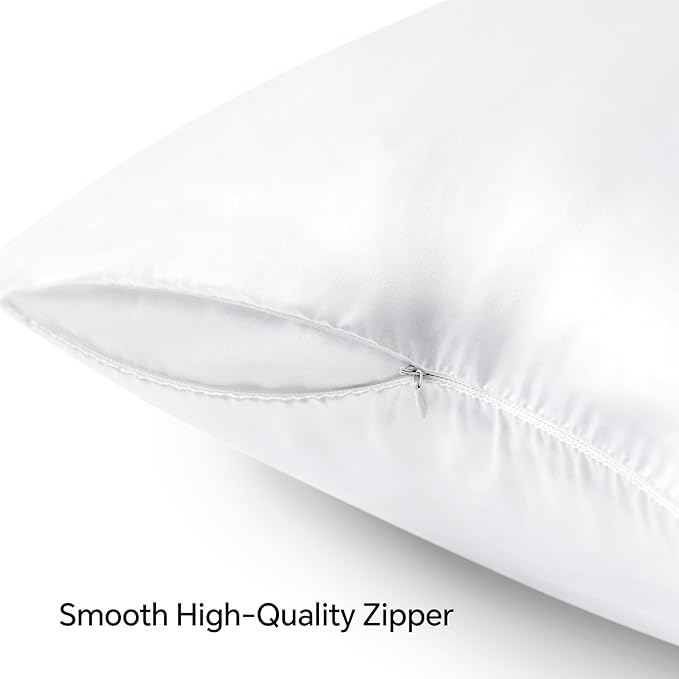 BEDELITE Satin Pillowcase with Zipper 4 Pack, White Pillow Cases Queen Size, Super Soft and Cooling Similar to Silk Pillow Cases, Gift for Women Men(20x30 Inches)