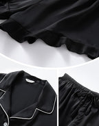 SAPJON Silk Pajamas for Women Set 4Pcs Ruffled Satin Pajamas Set Button Down Short Sleeve Cami Shorts Sleepwear Pj Set