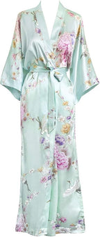 KIM+ONO Plus Size Luxury Kimono Robe for Women | Long Satin Floral Robe | Original Design | Removable Waist Tie Closure