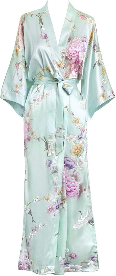 KIM+ONO Plus Size Luxury Kimono Robe for Women | Long Satin Floral Robe | Original Design | Removable Waist Tie Closure