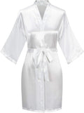 Women's Pure Color Satin Kimono Robe Short Bridesmaids Robe Dressing Gown