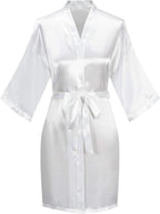 Women's Pure Color Satin Kimono Robe Short Bridesmaids Robe Dressing Gown