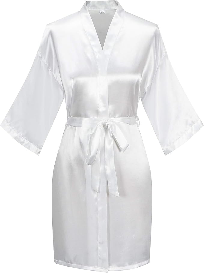 Women's Pure Color Satin Kimono Robe Short Bridesmaids Robe Dressing Gown