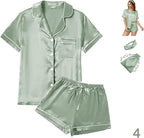 WJing Yi Jia 4Pcs Womens Satin Silky Pajama Sets Short Sleeve Shirt XS-4XL Floral Pajamas Set Soft PJ Loungewear Sleepwear