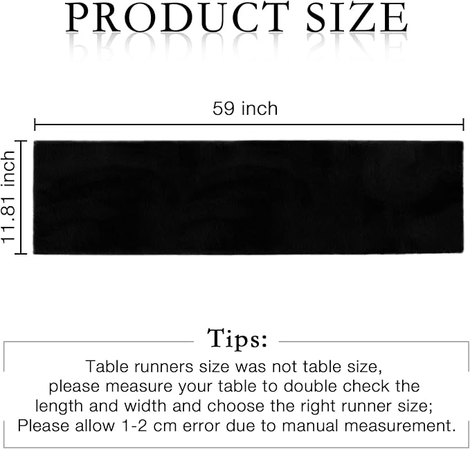 duduta Faux Fur Table Runner, Fluffy Dresser Runner Cover Coffee Table Runner Winter Holiday Decor, Black, 11.8 inch x 59.1 inch