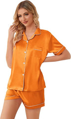 Girls & Womens Satin Pajamas Set, Silk Button-Down Sleepwear 2 Piece Nightwear, 3 Years - Women XXL