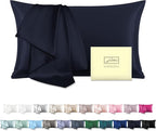 Mulberry Silk Pillowcase for Hair and Skin Pillow Case with Hidden Zipper Soft Breathable Smooth Cooling Silk Pillow Covers for Sleeping (Navy Blue, King,1Pcs)