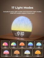 LIORQUE Sunrise Alarm Clock, Digital Alarm Clocks Bedside, Wake up Light with White Noise for Heavy Sleepers, 30 Sleep Sounds, Sleep Timer, Adjustable Volume & Brightness,Screen Free Design, Bluetooth