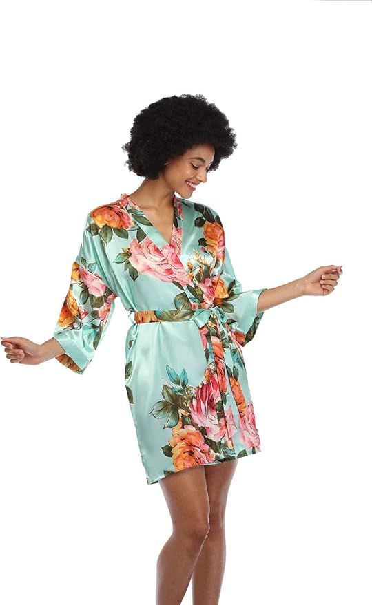 MissNina Women's Floral Satin Kimono Robes Short Silky Bridesmaid Robes Sleepwear
