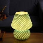 Mushroom Lamp,Glass Arctic Blue Mushroom Bedside Table Lamps Vintage Translucent Murano Style Striped Small Nightstand Desklamp Swirl Light for Home Decor, Dining, Living, Bedroom, Gift (Stripe Blue)