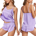Ekouaer Silk Pajamas for Women Satin Cami Pjs Set V Neck Camisole Shorts Set Adjustable Strap Sleepwear