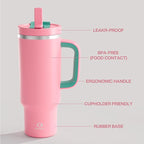 ENCOOL 40 oz Tumbler with Handle and Straw: Stainless Steel Insulated Tumbler Keeps Cold for 24 Hours, Leakproof Travel Cup Fits in Cup Holder and BPA-Free,Tulip