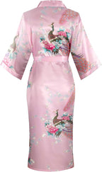 Valennia Women Long Silky Bathrobe Satin Kimono Robe Floral Printed Dressing Gown Sleepwear