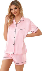 Girls & Womens Satin Pajamas Set, Silk Button-Down Sleepwear 2 Piece Nightwear, 3 Years - Women XXL