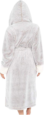Fuzzy Plush Bathrobe Women Fashion Hooded Thicken Fleece Lined Warm Comfy Long Robe Flannel Loungewear