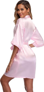 Robe for Women Silky Lightweight Satin Kimono Bride Bridesmaids Wedding Party Robes Dressing Gown Summer Loungewear