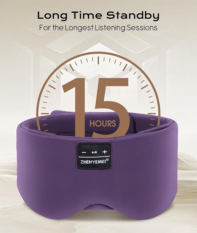Sleep Mask with Bluetooth Headphones, Blackout Sleep Headphones for Side Sleepers, Ultra-Thin Bluetooth 5.4 Stereo Speaker Eye Mask for Travel, Meditation, Cool Gadgets (Purple)