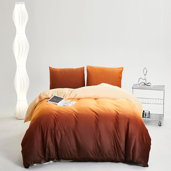CLOTHKNOW Orange Yellow Queen Comforter Set Velvet Bedding Sets Dark Yellow Queen Comforter Soft Caramel Comforter Sets Queen