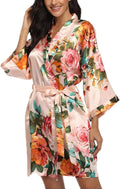 Floral Silk Robes for Women Kimono Satin Short Bath Robe Bridal Dressing Gown Bride Bridesmaids Lightweight Bathrobes