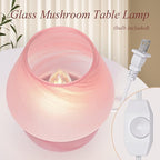 ONEWISH Mushroom Lamp Cute Table Lamp for Bedroom Nightstand Soft Light Pink, Small Glass Nightlight Stepless Dimmable Desk Lamp for Dining, Living, Nursery, Vanity, Home Decor Lamp for Girls Women