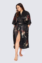 KIM+ONO Plus Size Luxury Kimono Robe for Women | Long Satin Floral Robe | Original Design | Removable Waist Tie Closure