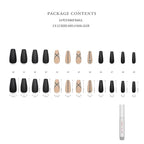 Hypnaughty 24 Pcs Monaco Black Matte and Nude Luxury Design with Rhinestones Coffin Press on Nails with Glue Medium Long Reusable Fake Nails (Monaco)