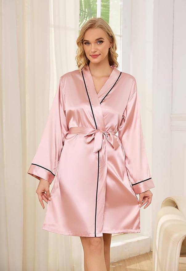 Satin Robes for Women Elegant Satin Kimono Silk Bathrobe for Wedding, Bridal Party, Silk Sleepwear, and Loungewear