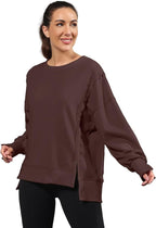 Nirovien Womens Oversized Crewneck Sweatshirt Side Slit Long Sleeve Pullover Slouchy Fit Tops