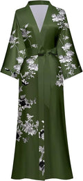 Kihnop Women's Floral Long Kimono Robe Long Satin Robe Long Silk Robe Ladies Kimonos Silky Bathrobe Cover Up, One Size