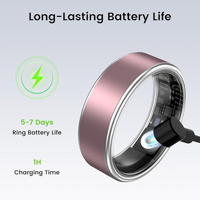 Smart Ring for Women & Men - IP68 Waterproof Fitness Tracker with Long Lasting Batteries, 28-Language App, Sleep/Step/Heart Rate Monitor, Compatible with iOS & Android (Pink, 9)