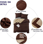 HIG 3pc Down Alternative Comforter Set - All Season Reversible Comforter with Sham - Quilted Duvet Insert with Corner Tabs - Box Stitched - Super Soft, Fluffy (Twin/Twin XL, Chocolate)