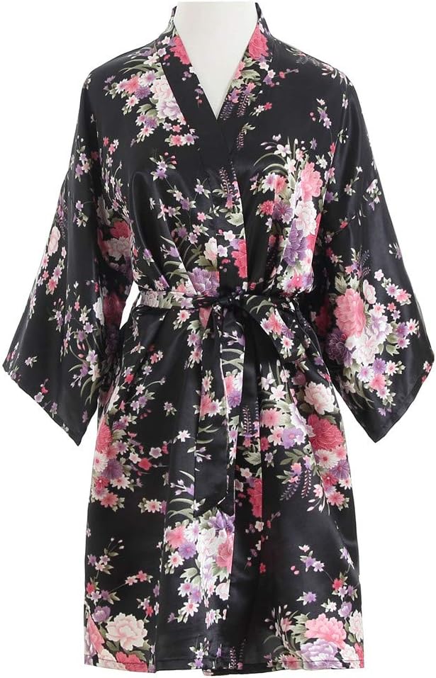 Women's Satin Robes Floral Bridesmaid Robes Short Silk Kimonos Sleepwear