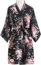 Women's Satin Robes Floral Bridesmaid Robes Short Silk Kimonos Sleepwear