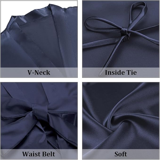 Women's Short Satin Robes Silky Bathrobe Bridesmaid Sleepwear for Wedding Party Getting Ready Solid Color