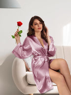 WJing Yi Jia Womens Satin Kimono Robe Silky Robes Floral Bathrobe Bride Bridesmaid Wedding Bridal Dressing Gown Loungewear